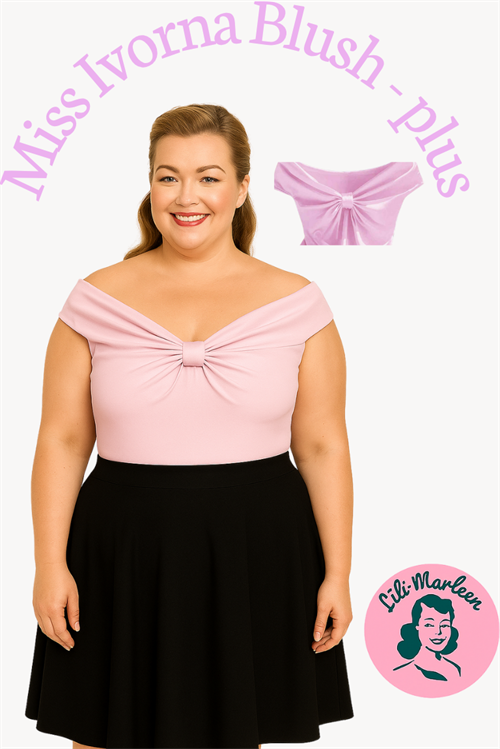 Miss Ivorna Blush, plus  – Vintageinspireret lyserød Top med Twist-Detalje